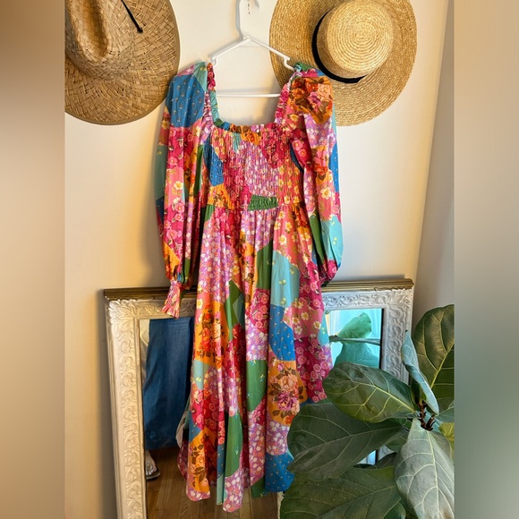 Spell Freda Shirred Midi Dress Sz medium patchwork new with out tags - Picture 6 of 11